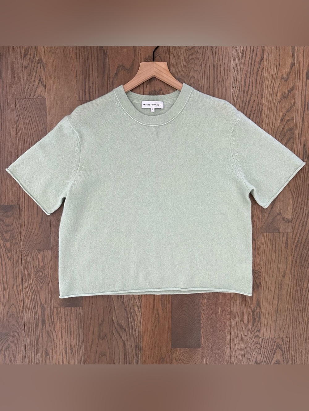 White + Warren 100% Cashmere Crew Neck Short Sleeve Sweater Seafoam Green S